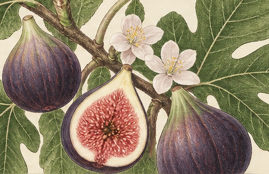 Fig leaves and ripening purple figs